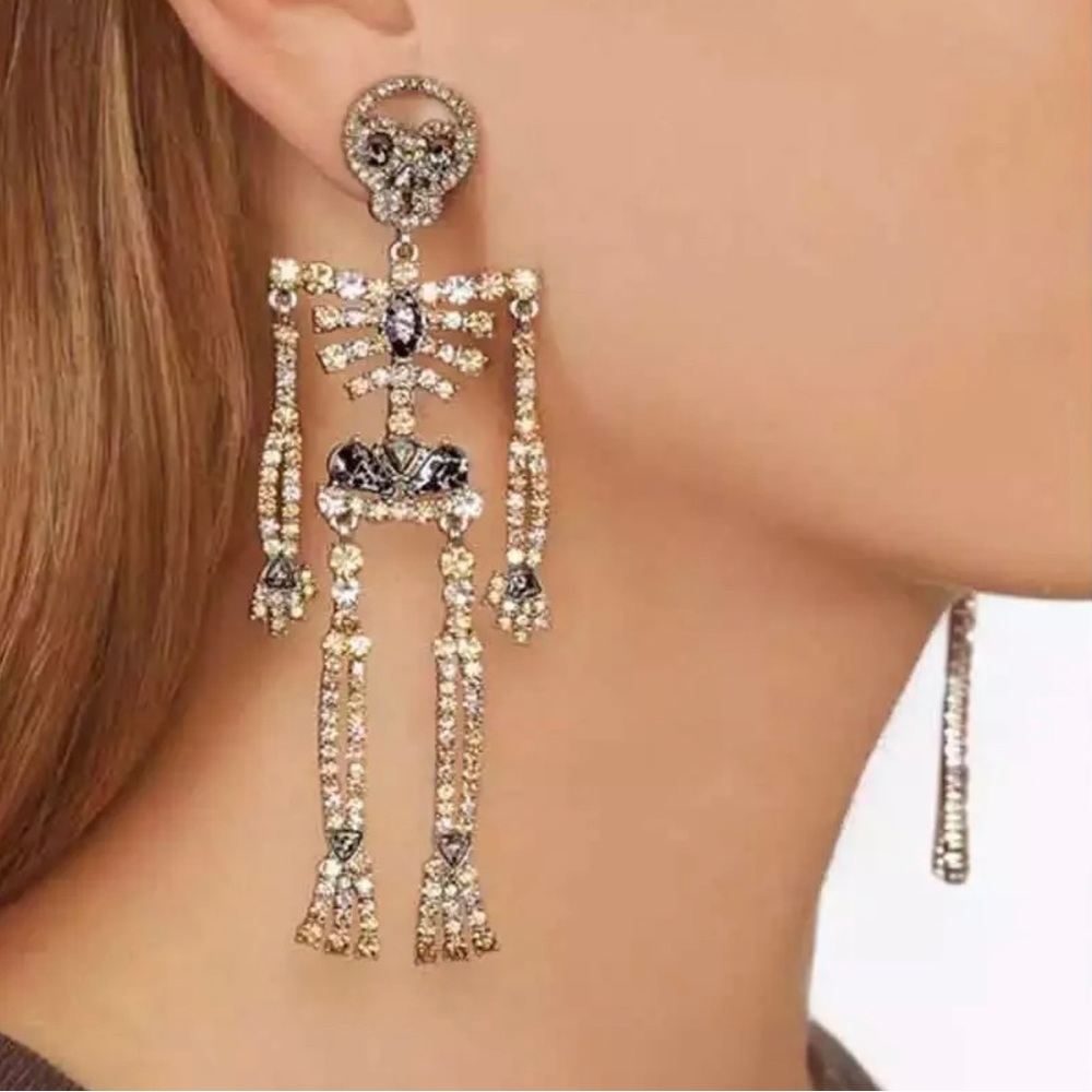 NWT ⚜️💎⚜️ Baublebar Skeleton Drop Statement Earrings Women Halloween